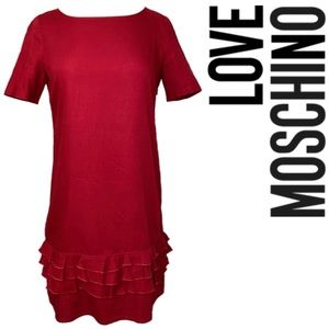 LOVE MOSCHINO  Women’s Red Ruffle Hem Short Sleeve Mini Dress Size 4